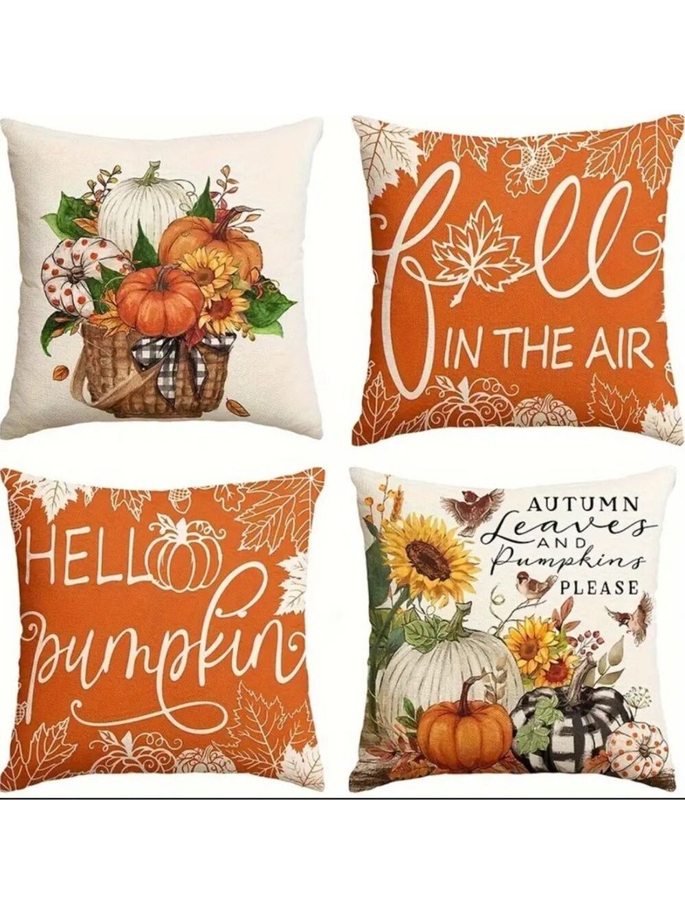 Set of 4 Autumn Themed Throw Pillow Covers